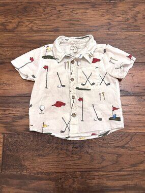 Blue Rooster/Pink Chicken Boys' Button-Down Golf Print Shirt
